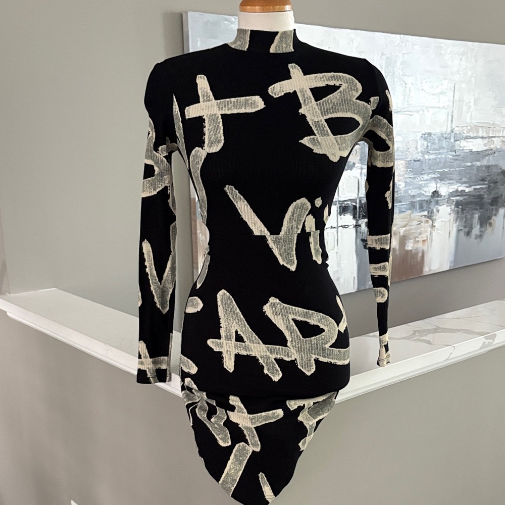 Desigual Black and Cream Long Sleeve Dress